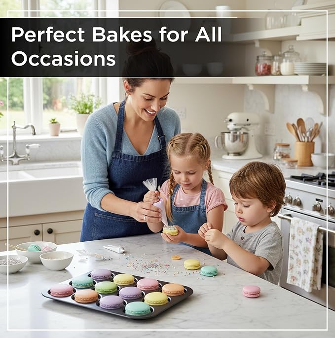 Wrenbury Nonstick Whoopie Pie Pan 12-Cup for Muffin Top - Carbon Steel Shallow Baking Tray for Macarons Cookies Yorkshire Puddings Cornbread & Burger Buns - Image 4