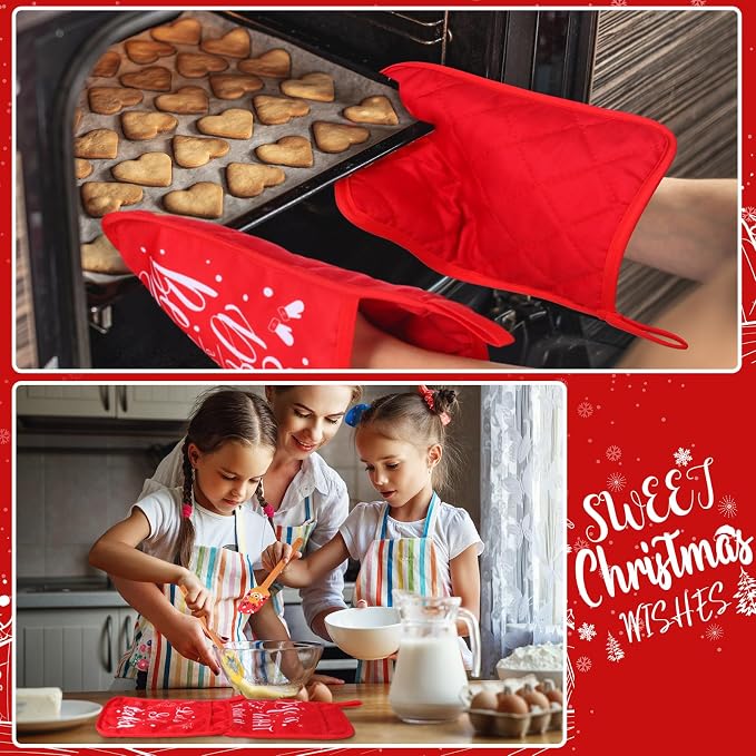 Yaomiao 12 Pcs Christmas Pot Holders with Silicone Spatula Set Wooden Handles Pot Holders for Christmas Kitchen Utensils xmas Baking Gifts for Neighbor Cooking Essentials (Classic) - Image 2