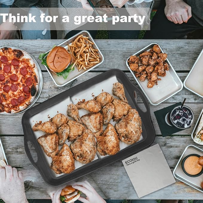 ECOIOU 20x13 inch Extra Large Serving Tray with Handles, Set of 2, Black | Melamine Platters for Serving Food, Turkey, Cookie, Rectangular Trays for Eating, Raised Dots Matt Finished, Dishwasher Safe - Image 5