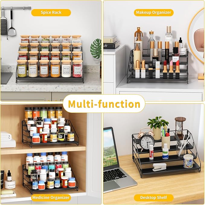 4 Tier Spice Rack Organizer for Cabinet, Depth Adjustable Spice Rack,1 Pack | Black, Metal Spice Organization for Cabinet, Easy Visibility, Tiered Spice Shelf Perfect for Cabinet, Pantry and Countertop - Image 6