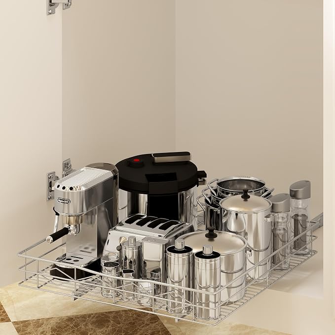 Pull Out Cabinet Organizer, 50LB Load Capacity Bottom-mount Sliding Drawer for Pots and Pans, 20" W x 21" D Under Sink Storage Shelf for Cabinet Opening 21" W x 22" D or Larger, Chrome Finish - Image 5
