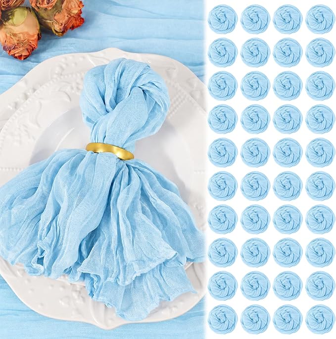 100 Pack Light Blue Cheesecloth Napkins 20"x20" Boho Washable Cloth Napkins Set of 100 Wrinkled Cheese Cloth Napkins Gauze Dinner Table Napkin for Wedding Baby Shower Birthday Party Decor by Showgeous