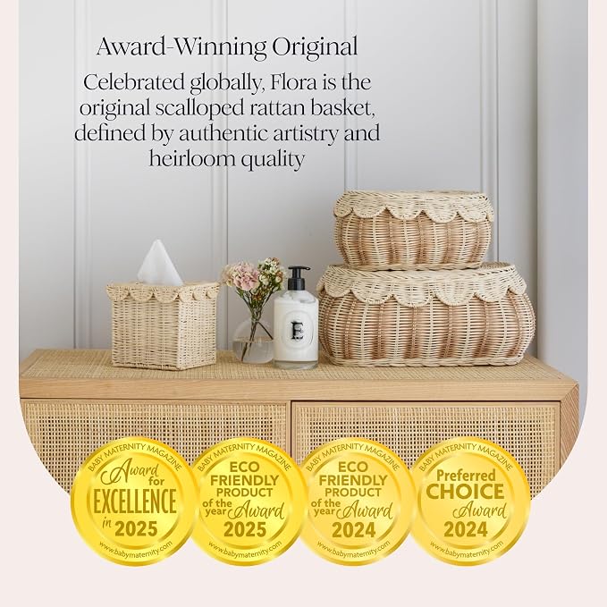 BEBE BASK The Original Scalloped Basket with Lid - Set of 2 (15x11x6 In) | Award Winner, Hand-Woven Rattan Scalloped Wicker Basket with Lid, Storage Baskets with Lids for Organizing, Scallop Basket - Image 3