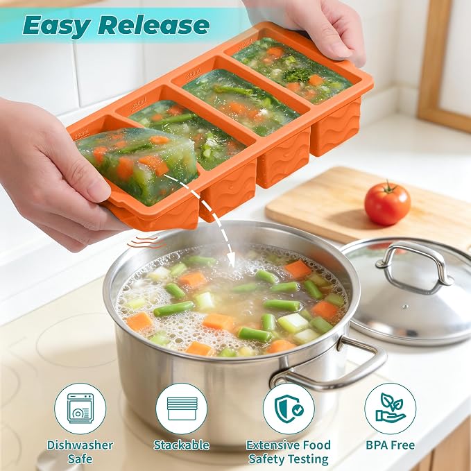 Silicone Freezer Molds for Food, 5-Pack with Steel Rim for Meal Prep | 100% Food-Grade Silicone, BPA-Free, Oven and Dishwasher Safe. Perfect for Freezing Lasagna, Casseroles, Soups & Sauces - Image 4