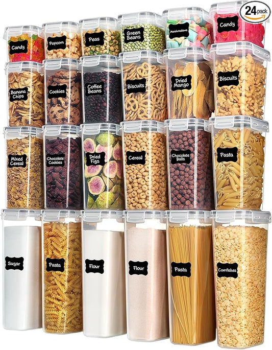 Vtopmart Airtight Food Storage Containers with Lids, 24 pcs, Gray | Airtight Seal, Multiple Sizes, BPA Free, Food Grade Material, Dishwasher Safe (Not Lids), Includes 24 Labels by Vtopmart
