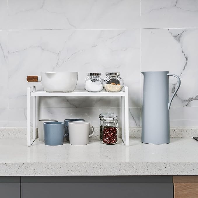 Shantton Cabinet Shelf Organizer, Pantry Shelf Rack, White 16x8.3x9.5 | 2-Pack Stackable Metal Riser Holds 40LBS with Non-Slip Feet for Kitchen Pantry Bathroom Countertop Freezer Cupboard - Image 2