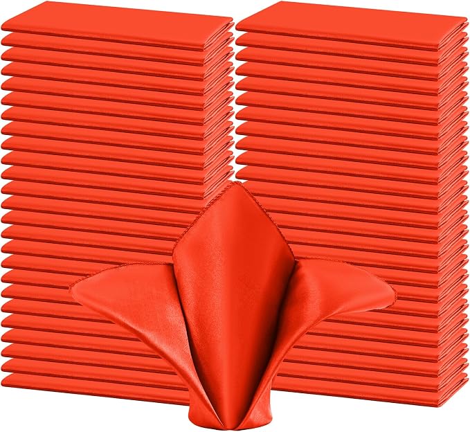 50 PCS Red Square Satin Cloth Napkins, 20 X 20 Inch | Soft Smooth, Washable Reusable, Silk Dinner Table Napkins Bulk, for Weddings Parties Banquets Dining and Restaurants by FXKS