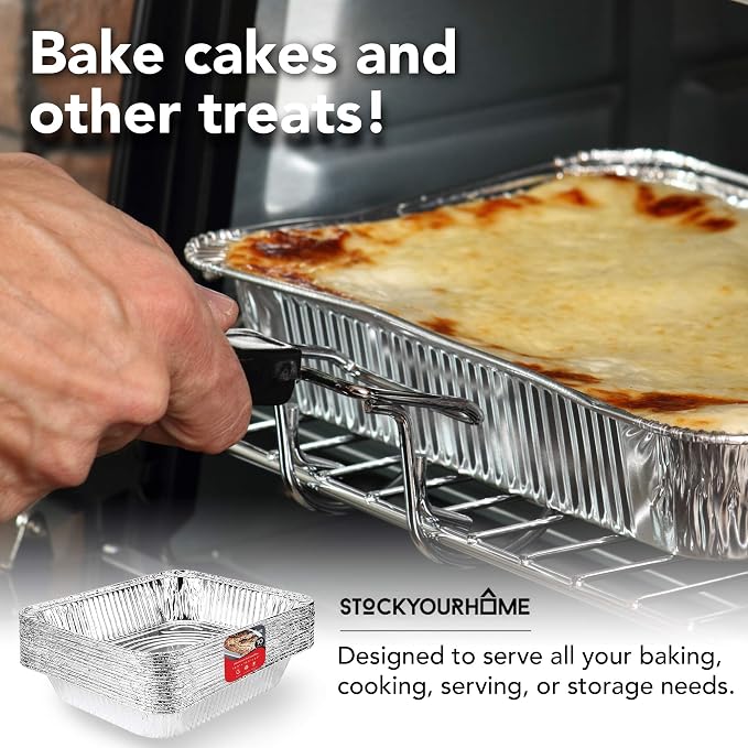 Stock Your Home Aluminum Pans 9x13 Disposable Foil Pans (10 Pack) - Half Size Steam Table Deep Aluminum Trays - Tin Foil Disposable Pans Great for Cooking, Heating, Storing, Prepping Food - Image 7