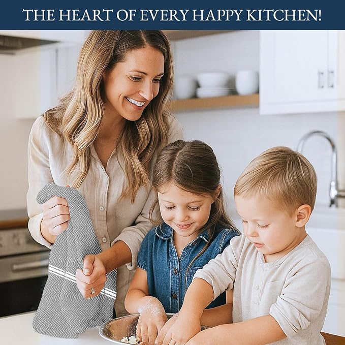 LANE LINEN 100% Cotton Kitchen Towels Set - 6 Pack Kitchen Dish Towels, Soft & Durable Size 14"x25", Good for Polishing Silverware, Cleaning Ceramic Countertops, Machine Washable - Grey Chambray - Image 3