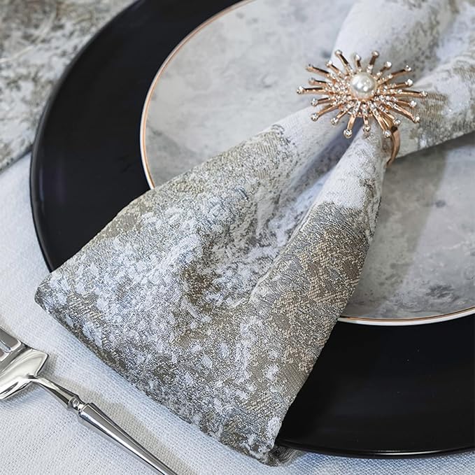 Silver Cloth Napkins Set of 12, 18 x 18 Inch | Reusable Washable Cotton Polyester Dinner Napkins Soft Luxury Elegant Fancy Jacquard Fabric Table Napkins - Image 6