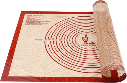 Non-slip Silicone Pastry Mat Extra Large Measurements 28''x 20'' Baking Mat | Silicone Baking Mat Counter Dough Rolling Oven Liner Fondant / Pie Crust Sourdough Bread Supplies - Folksy Super Kitchen Red by FolksySuperKitchen
