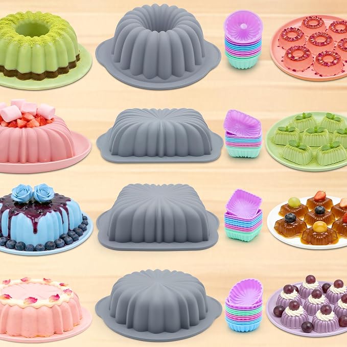69 Pieces Silicone Baking Set, Non-Stick Bakeware Set with Cake Pans, Muffin Cups, Food Grade Silicone Baking Molds for Cakes, Bread, Muffins, Brownies, Light Grey - Image 7