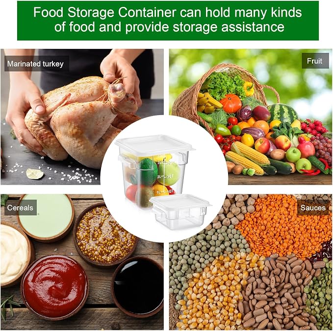 FoldTier 2 Pieces Square Food Storage Containers Polycarbonate Clear food Container with Lid Commercial Storage with Graduations for Commercial Kitchen Dough Marinating Meat (White,2 Qt,4 Qt) - Image 7