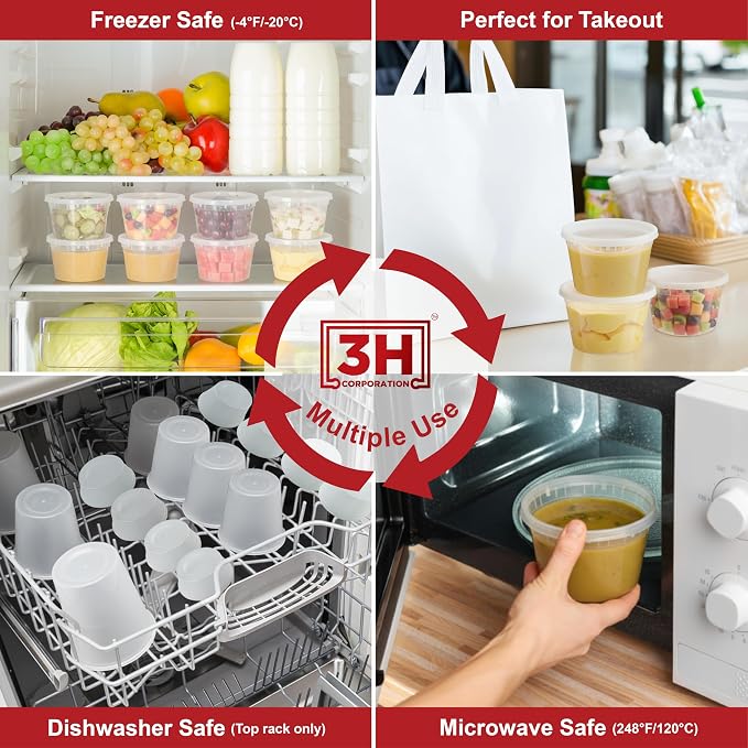 12 oz Food Storage Containers with Lids (240 Set/480 Piece) Small Deli Containers for Soup, Freezer Microwave Safe, BPA-Free Plastic, Stackable Snack Leakproof Leftover Organizers - Image 4