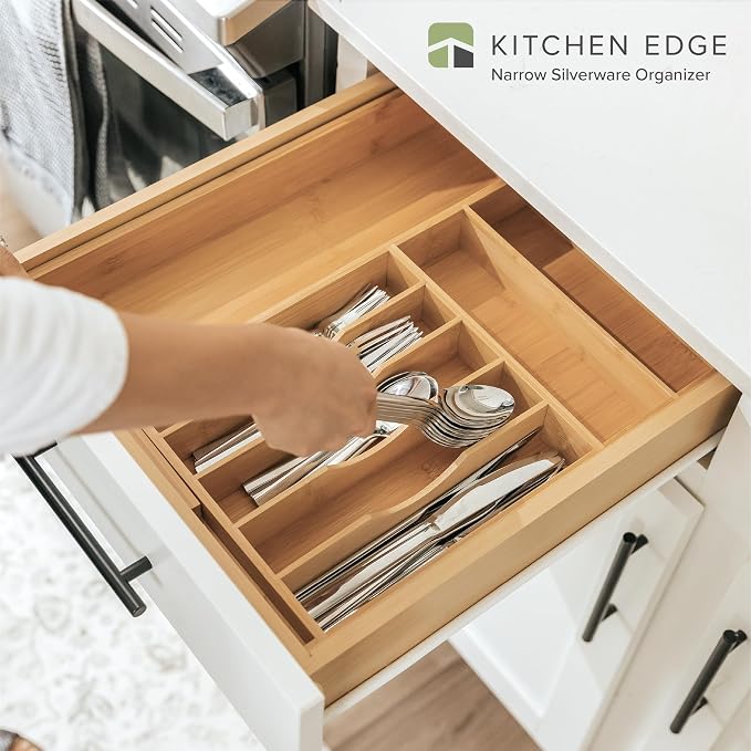 Silverware & Utensil Drawer Organizer, 10.5-19 in, Bamboo | Cutlery, flatware, food-safe contract grade, kitchen drawer fit - Image 2