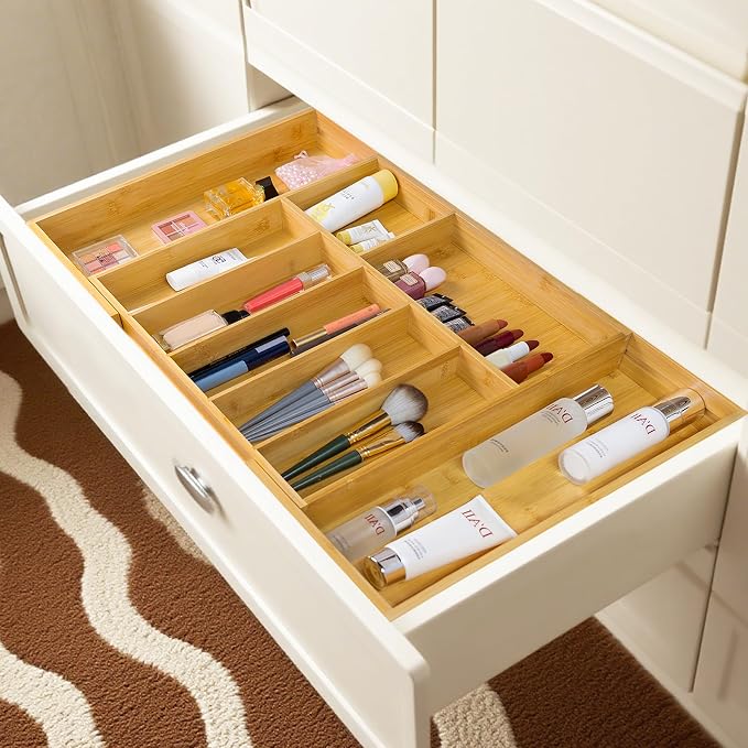 Utoplike Extra Large Kitchen Drawer Organizer, Solid Bamboo Silverware Tray | Expandable Drawers Organizer Holder for Utensils, Cutlery, Silverware, Flatware and Spatulas, Adjustable 7-9 Slots - Image 7
