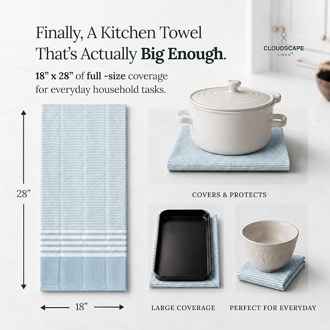 CSL Premium Kitchen Towels Set of 6,Highly Absorbent,Quick Dry,18x28, Aqua - Image 4