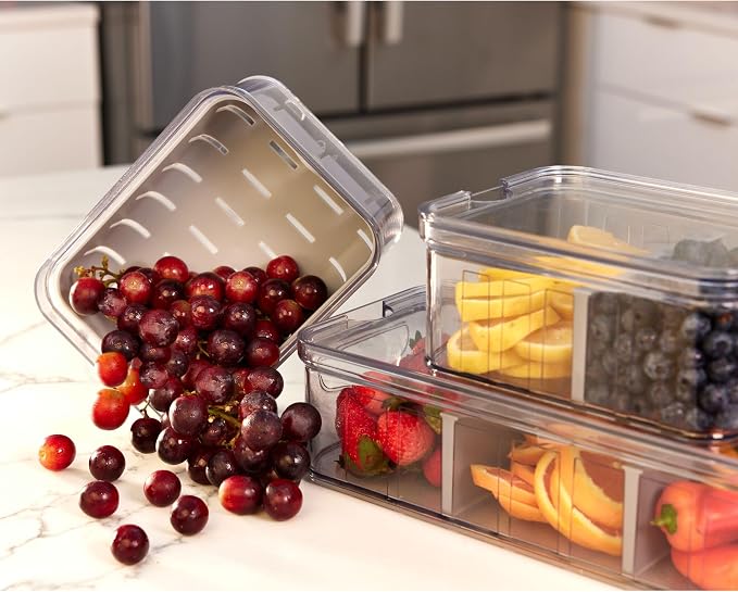 iDesign Small Fridge Berry Bin with Removable Colander Basket and Lid - Set of 6 - Clear/Gray - Image 6