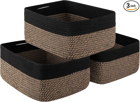 OIASKET Storage Baskets for Organizing 3 Pack, Woven Baskets for Shelves, | Closet Organizer Bins with Handle, Empty Gift Basket, Toy Storage for Toys, Blankets, Towels, Clothes, Books, 15"x11.42"x6.7" by OIASKET