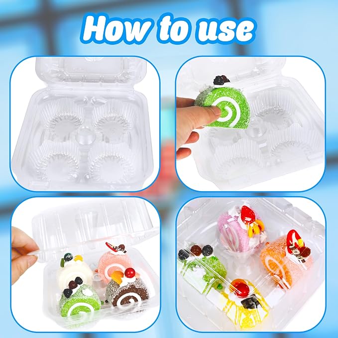 100 Pack Plastic Cupcake Containers 4-Compartment Clear Cupcake Box Containers Disposable 4 Cavity Cupcake Holder with Dome for Bakery Muffin Stackable - Image 3