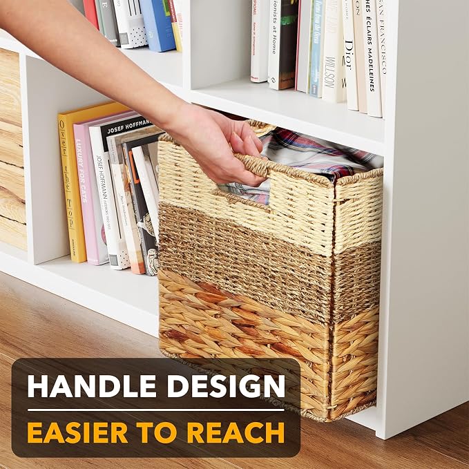 SpaceAid 4 Pack 3 Pattern Design Wicker Basket, Baskets for Organizing, Storage Rattan Basket with Handles for Shelves, Woven Cube Storage Bin Organizer, 12x12x12 inch, Natural - Image 6