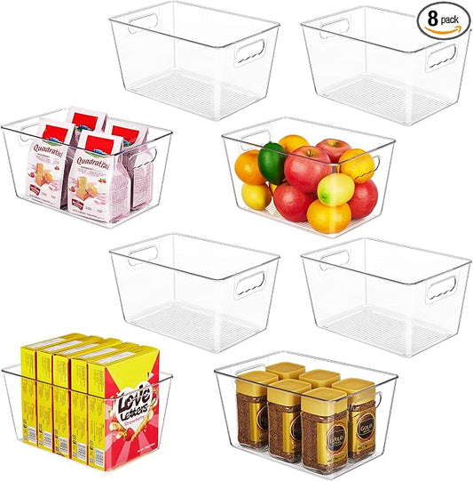 YIHONG 8 Pack Clear Storage Bins, Pantry Organizer Bins with Handle, Large | Plastic Bins, Pantry Storage Containers for Kitchen, Freezer, Cabinet, Closet, Bathroom, Under Sink Organizers and Storage by YIHONG
