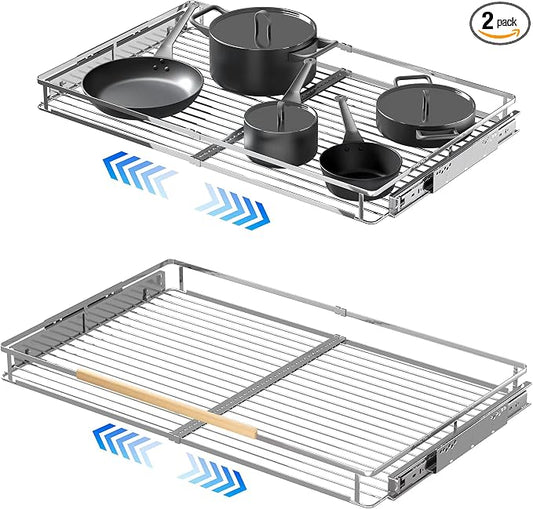 2Pack Expandable Pull Out Cabinet Organizer, 23~39.8"W x 22.5"D Heavy Duty Slide Out Shelves Adjustable Height Cabinet Pull Out Shelves,Expandable Width Spice Rack Organizer for Kitchen Cabinet by Suzlon