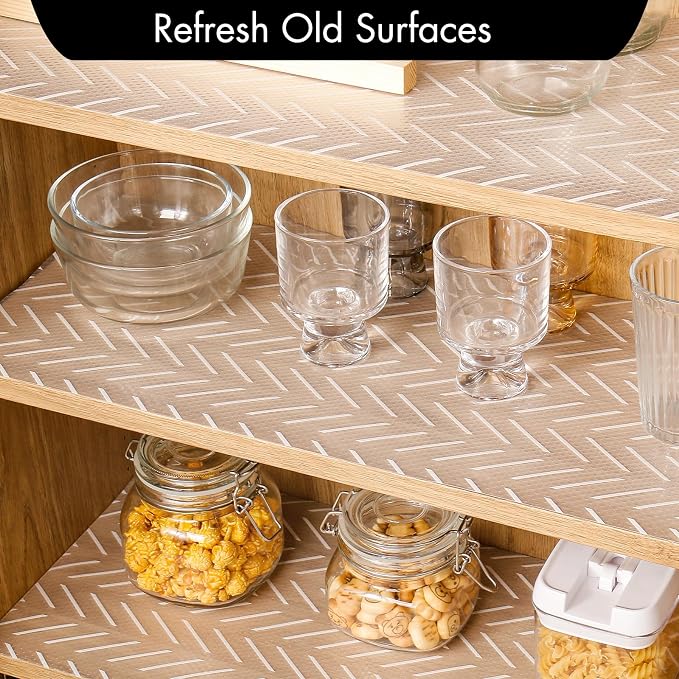 Cooyes Shelf and Drawer Liner for Kitchen Cabinets – Non-Adhesive, Waterproof, Non-Slip Cabinet Liners for Scratch Protection, Desk, Refrigerator, Shelves, Drawers with Modern Pattern - Image 3