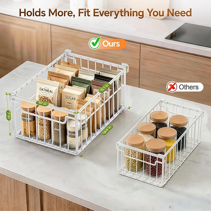 Freezer Organizer Bins, 6 Pack Enlarged Baskets for 5-9 Cu.FT Deep Freezer | Stackable Chest Freezer Organizer Bins, Foldable with Handles, White Storage Container Baskets for Sort Frozen Meats - Image 2