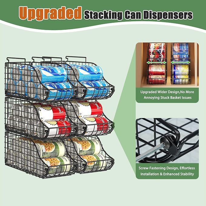 Sonyabecca 8 Pack Stackable Can Organizer for Pantry Cabinet Food Storage | Wire Storage Rack Holds Up to 72 Cans, Beverages and Food. Small Metal Organizer for Kitchen Counters, Fridges and RV - Image 6