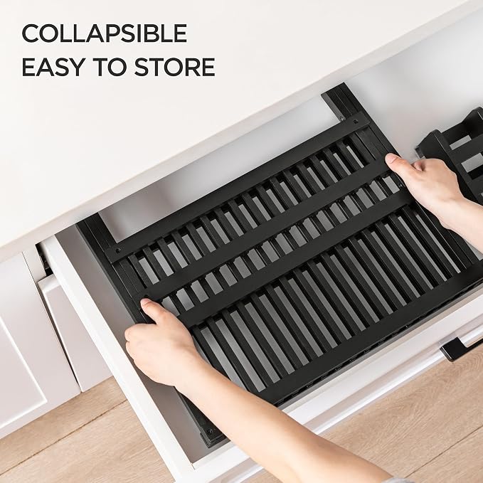 HBlife Dish Rack, Bamboo Folding 2-Tier Collapsible Drainer Dish Drying Rack with Utensils Flatware Holder Set (Dish Rack with Utensil Holder) - Image 4