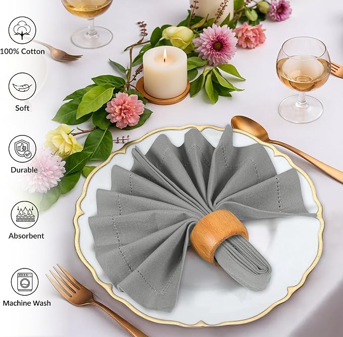 Ruvanti Cloth Napkins Set of 12, 100% Cotton High GSM 18x18 Inches, Hem Stitched Corners, Soft, Washable, Highly Durable & Absorbent, Perfect for Parties, Christmas, Thanksgiving Dinners – Wild Dove - Image 3