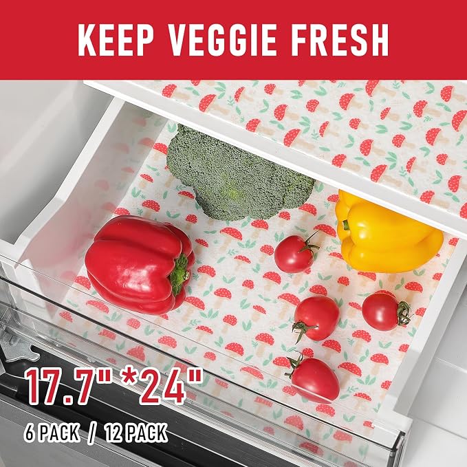 Cooyes 6 Pack Cloth Shelf Liners for Kitchen Cabinets, 17.7" × 24", Non-Slip Refrigerator Liners Machine Washable, Freezer Drawer Mats for Glass Shelves and Kitchen Cabinets, (Red Mushroom) - Image 5