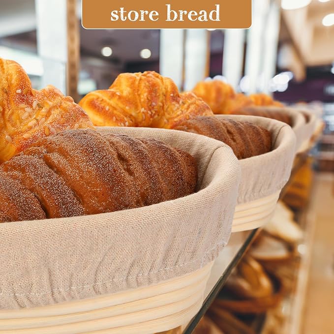 Gejoy 12 Set Bread Proofing Baskets Oval Shaped Banneton Dough Proofing Bowls Kit with Cloth Liner and Plastic Scraper Sourdough Proofing Basket for Home Sourdough Bakers Supplies (8.5 Inch) - Image 5