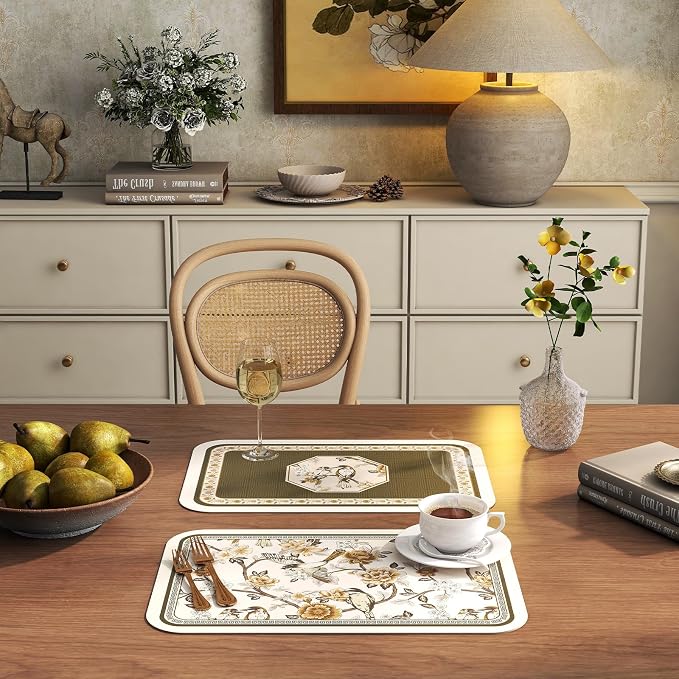Vinyl Waterproof Placemats Set of 6 Rectangular,12"*17"-Murad E | Wipeable Beautiful Green Place Mats,Stain Resistant,Heat Resistant,Everyday Meals,Kitchen,Dinning,Holiday,Decor - Image 3