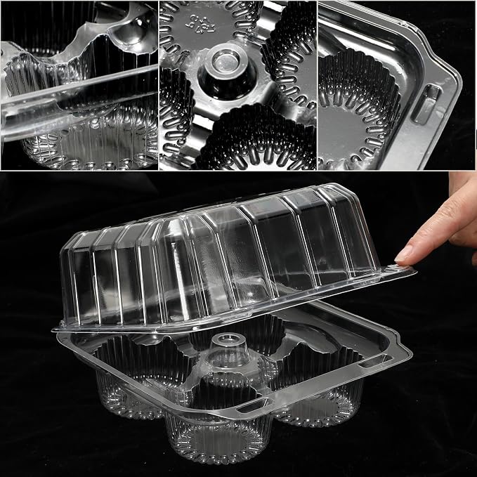JarThenaAMCS 120 Pack Plastic Cupcake Containers 4 Compartment Clear Cupcake Boxes Tray Holders Disposable 4 Cavity Cupcakes Carriers with Deep Dome for Bakery Muffin Packaging - Image 3