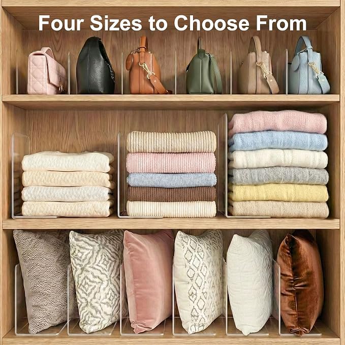 SortNStore Shelf Dividers Closet Organization: 10" Tall x 16" Deep (Deeper) | Acrylic Handbag Organizer - Deeper Cabinets Separator for Towels, Handbags, Seasonal Clothing Storage 8-Pack - Image 9
