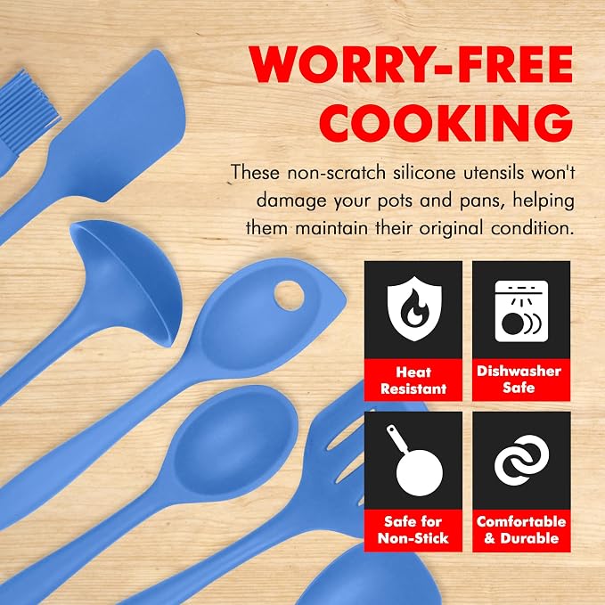 Chef Craft 7 Piece Blue Premium Silicone Kitchen Tool Set (42081) - Image 3