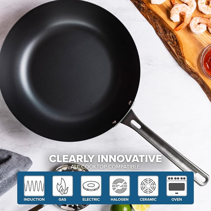 Viking Blue Carbon Steel Chef Pan, 12 Inch Wok and Saute Pan, Oven Safe, Induction Ready - Image 5