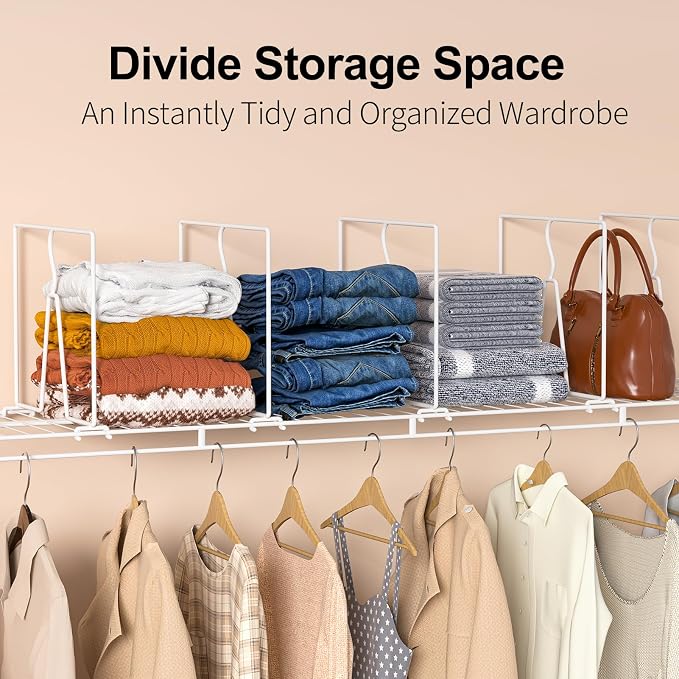Wire Shelf Dividers for Closet: Tall 10.6in x Deep 12in, 8 Pack | Wire Shelves Organizer for Closet - Adjustable Purse Organizer for Clothes, Sweater, Towels Jeans - Metal Pantry Separators - Image 3
