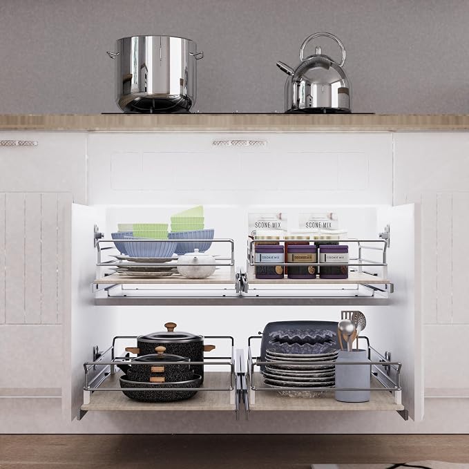 Pull Out Cabinet Organizer 10.87" W X 22" D, Wood & Chromed | Full Slide Out Drawers For Kitchen Cabinets, Cabinets Capacity Heavy Duty Caddy, Cabinet Pullout Shelves , Pantry Storage - Image 4