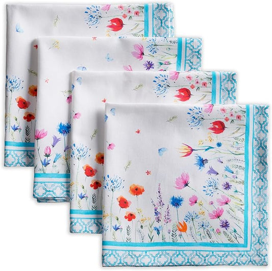 Maison d' Hermine Cloth Napkins Set of 4 Reusable 100% Cotton (20" x 20") | Everyday Square Napkins Cloth Washable Dinner Party Wedding Restaurant Hotel Kitchen Spring Summer - Flower In The Field by MaisondHermine