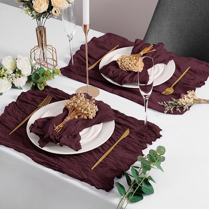 LZY 60 Pack Gauze Cheesecloth Napkins 20x20 Inch Dinner Cloth Napkins, Soft Boho Table Napkins Rustic Wrinkled Cheese Cloth Napkins Bulk for Wedding Party Baby Shower Event Decor (Burgundy) - Image 6