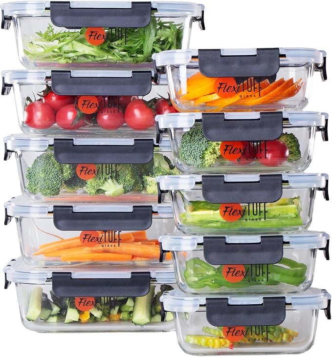 20pcs Set Food Storage Containers (10 Airtight & 10 Lids) |Lunch Containers | Meal Prep Containers | BPA Free, Leakproof Lids, Dishwasher, Microwave and Freezer Safe for Kitchen - Image 8