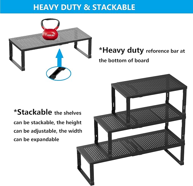 Expandable Spice Rack,Stackable Storage for Cabinet, Multi-Functional Kitchen Shelving,Height-Adjustable,Sustainable Organizer Solution(1Pack/Black/Medium) - Image 6