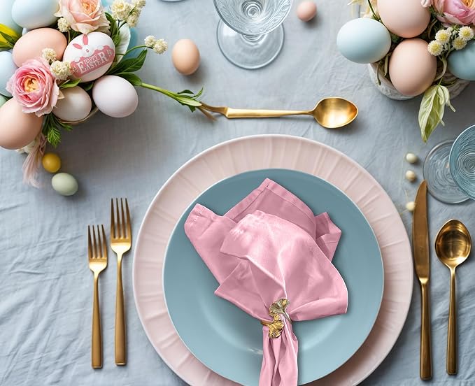 Ruvanti Cloth Napkins Set of 12, 18x18 Inches Napkins Cloth Washable, Soft, Durable, Absorbent, Cotton Blend. Table Dinner Napkins Cloth for Hotel, Christmas, Dinner, Parties - Pink - Image 5