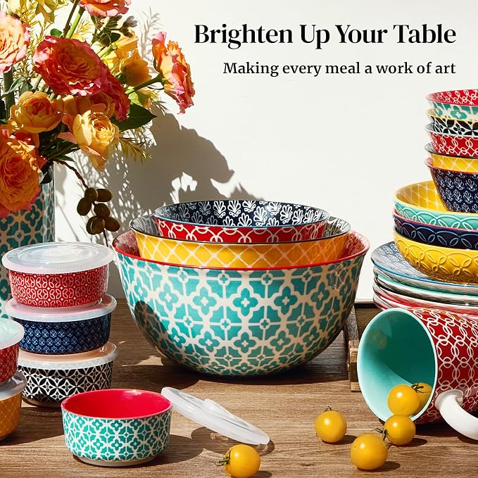 DOWAN Mixing Bowls, Ceramic Mixing Bowls for Kitchen, Colorful Vibrant Nesting Bowls for Cooking, Baking, Prepping, Serving, Salad, Housewarming Gift, Microwave Dishwasher Safe, 3.7/2/1 Qt, Set of 3 - Image 7