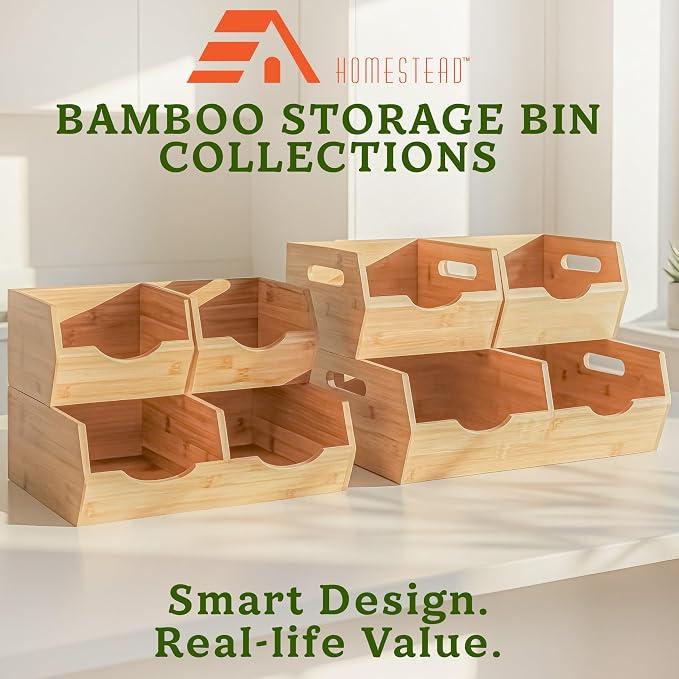 HOMESTEAD Extra Large Bamboo Pantry Storage Bins – 30% Larger, Stackable Potato Onion Storage Bin, Large Pantry Organizers and Storage, Produce Vegetable Organizer, Set of 3 - Image 9