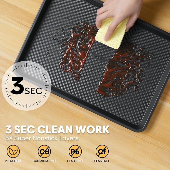 Half Sheet Pan 17.3” x 13.1”, Cookie Sheets for Baking 0.8mm Thick Non Stick Baking Sheets for Oven Heavy Duty Baking Trays - Image 5