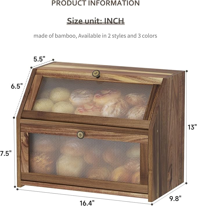 STDDRE Bread Box for Kitchen Countertop Large Double-Layer Wooden Corner Bread Box Farmhouse Bread Storage Bin Acacia Wood (Brown, Large) - Image 7